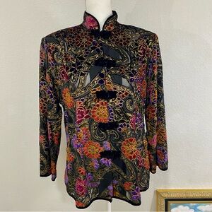 Vintage Aria A Rayon Silk Blend Top Beautiful Boho Button Up Shirt Size M